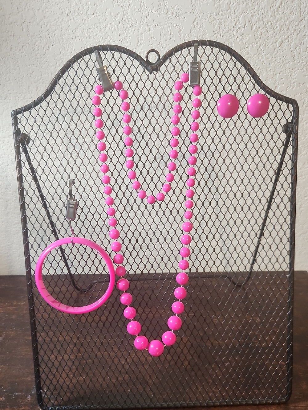 Bright Pink Beaded Necklace Set